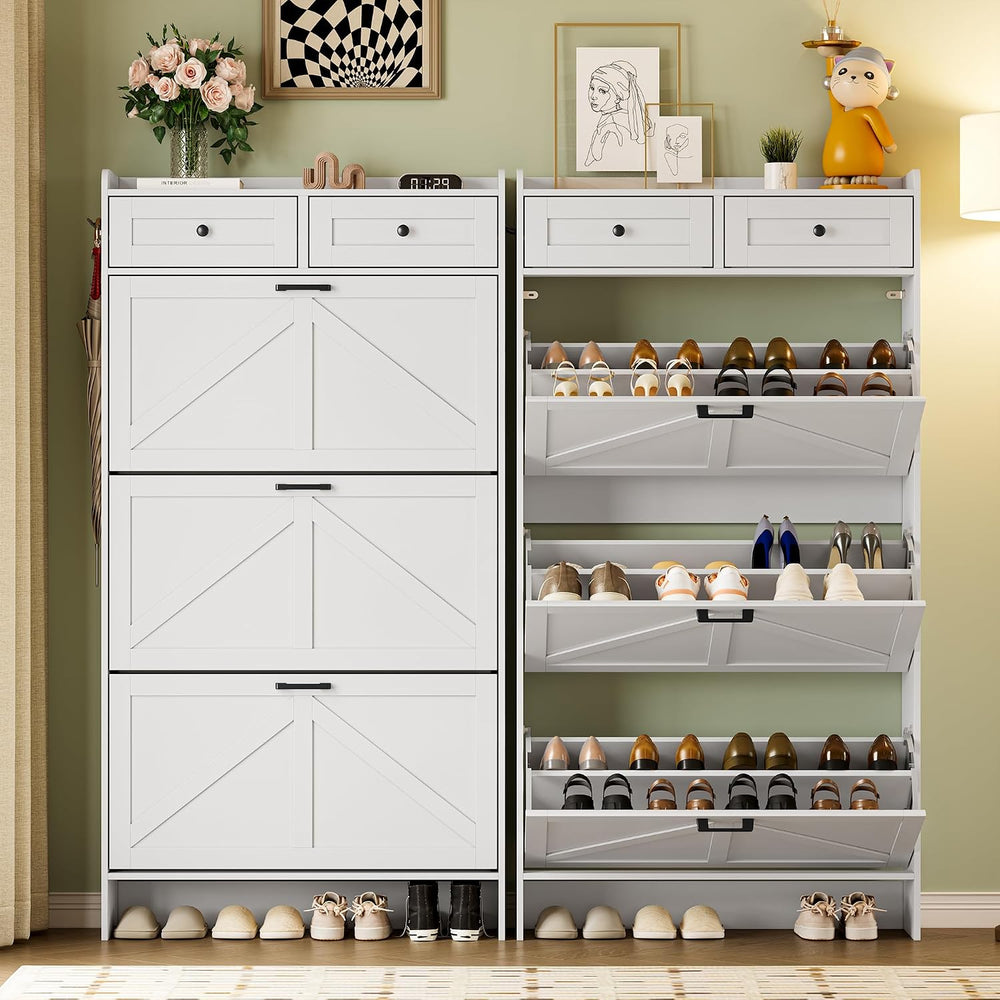 BORNOON Shoe Storage Cabinet for Entryway, Farmhouse Narrow Shoe Cabinet with...