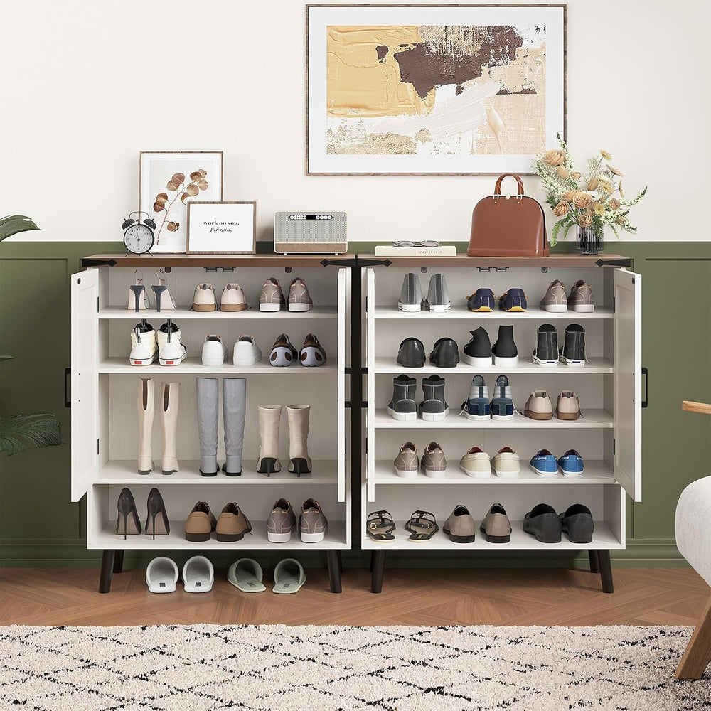 Vabches 34" Tall Farmhouse Shoe Storage Cabinet with Doors, White