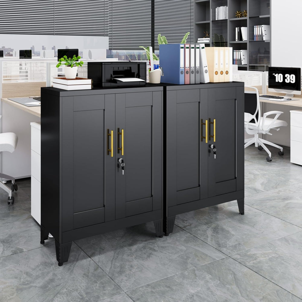 GAIOUS Black Metal Pantry Cabinet with Lock(Two Units), Sideboard Buffet