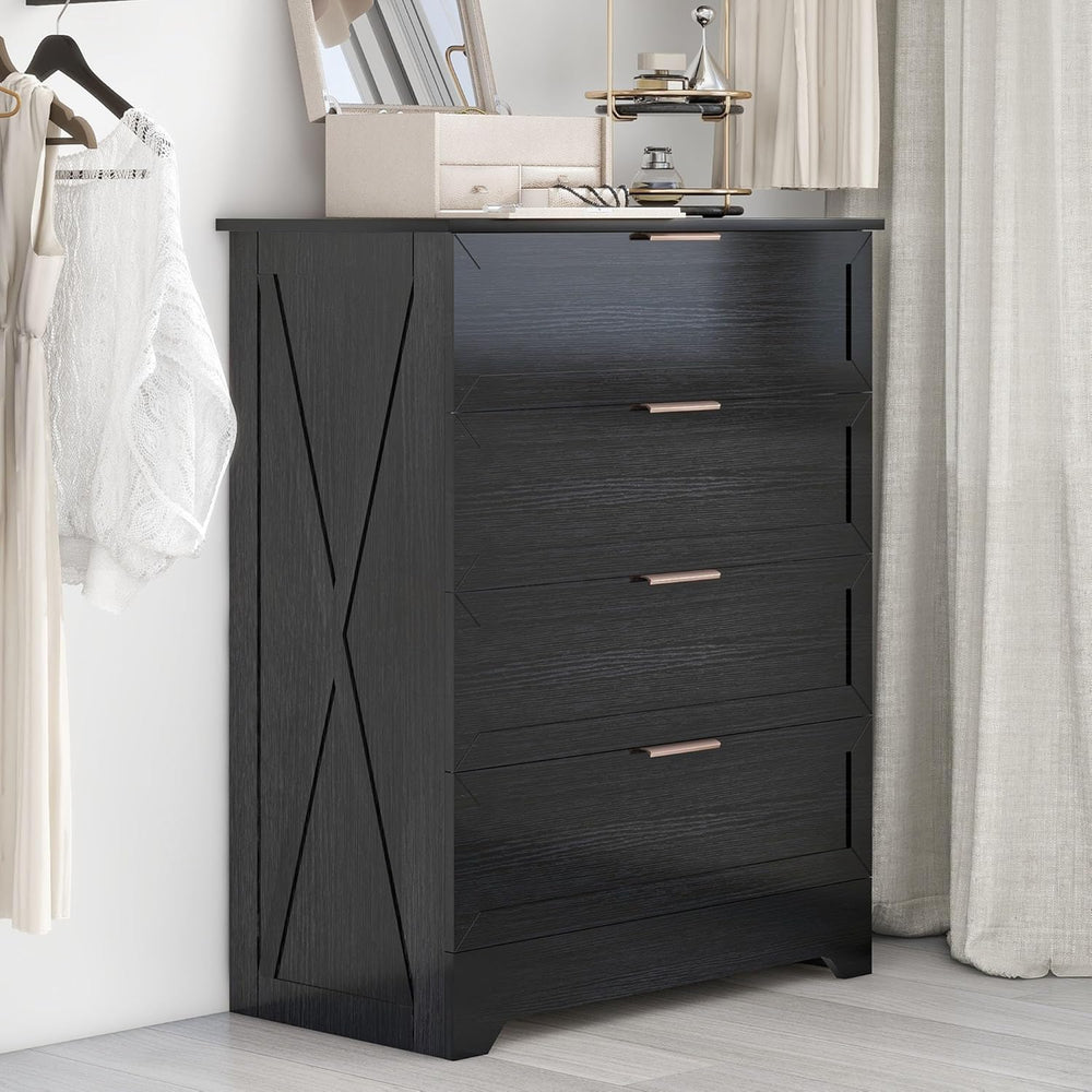 FTZxHKLX Modern Wide Wooden Chest of Drawers, Dresser for Closet, Black