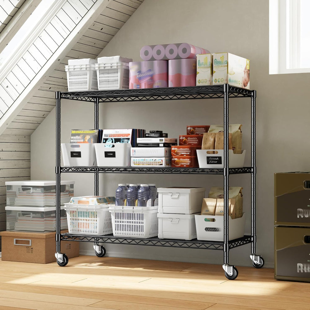 DurayLoly 45" W 3-Tier Metal Shelf on Wheels,450lbs,Kitchen, Laundry,Garage