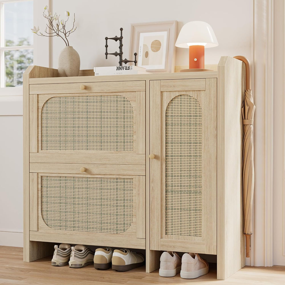 Mericonia Shoe Cabinet Storage for Entryway with 2 Flip Drawers(3-Tier), Ratt...