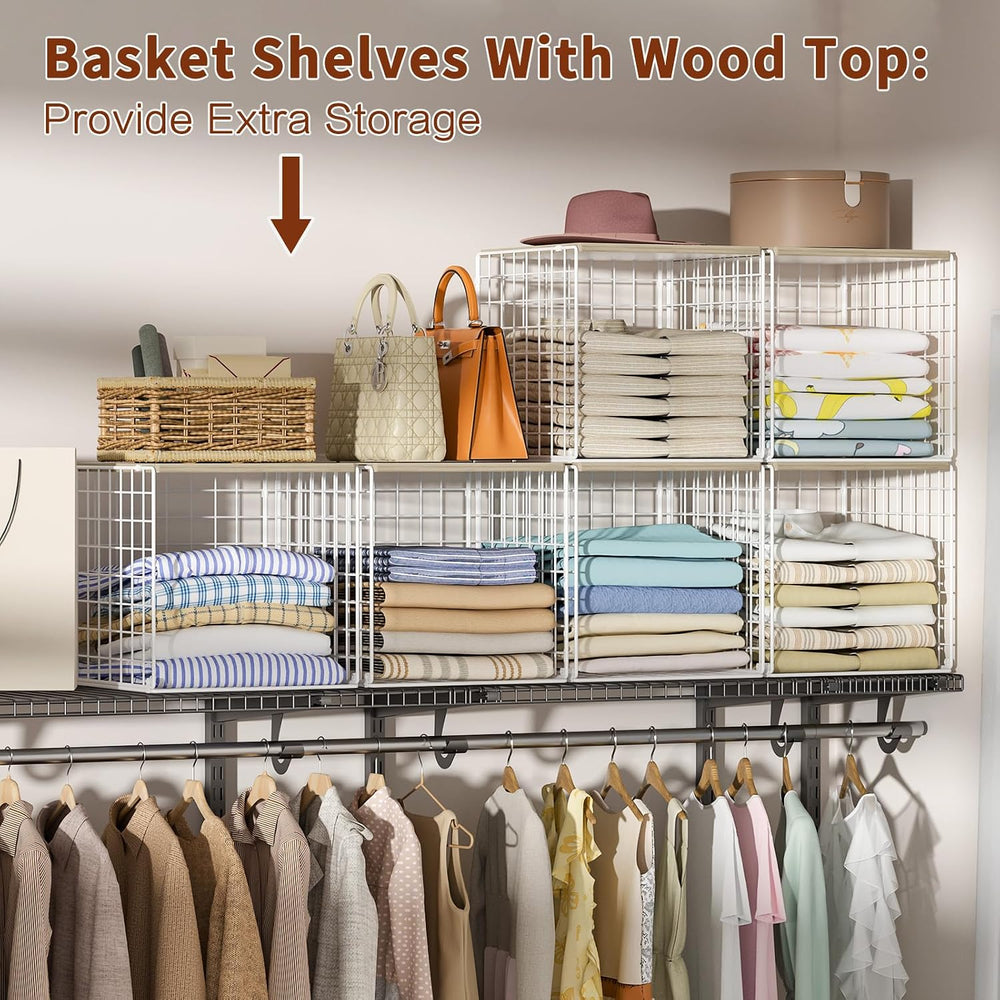 Hencawima 4 Pack Closet Organizers and Storage with Wood Top, Stackable Close...