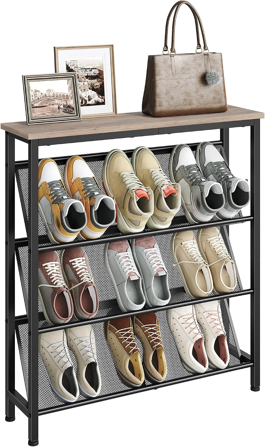 CHOEZON Shoe Rack, 4-Tier Slanted Shoe Storage Shelf, Narrow Shoe Rack for En...