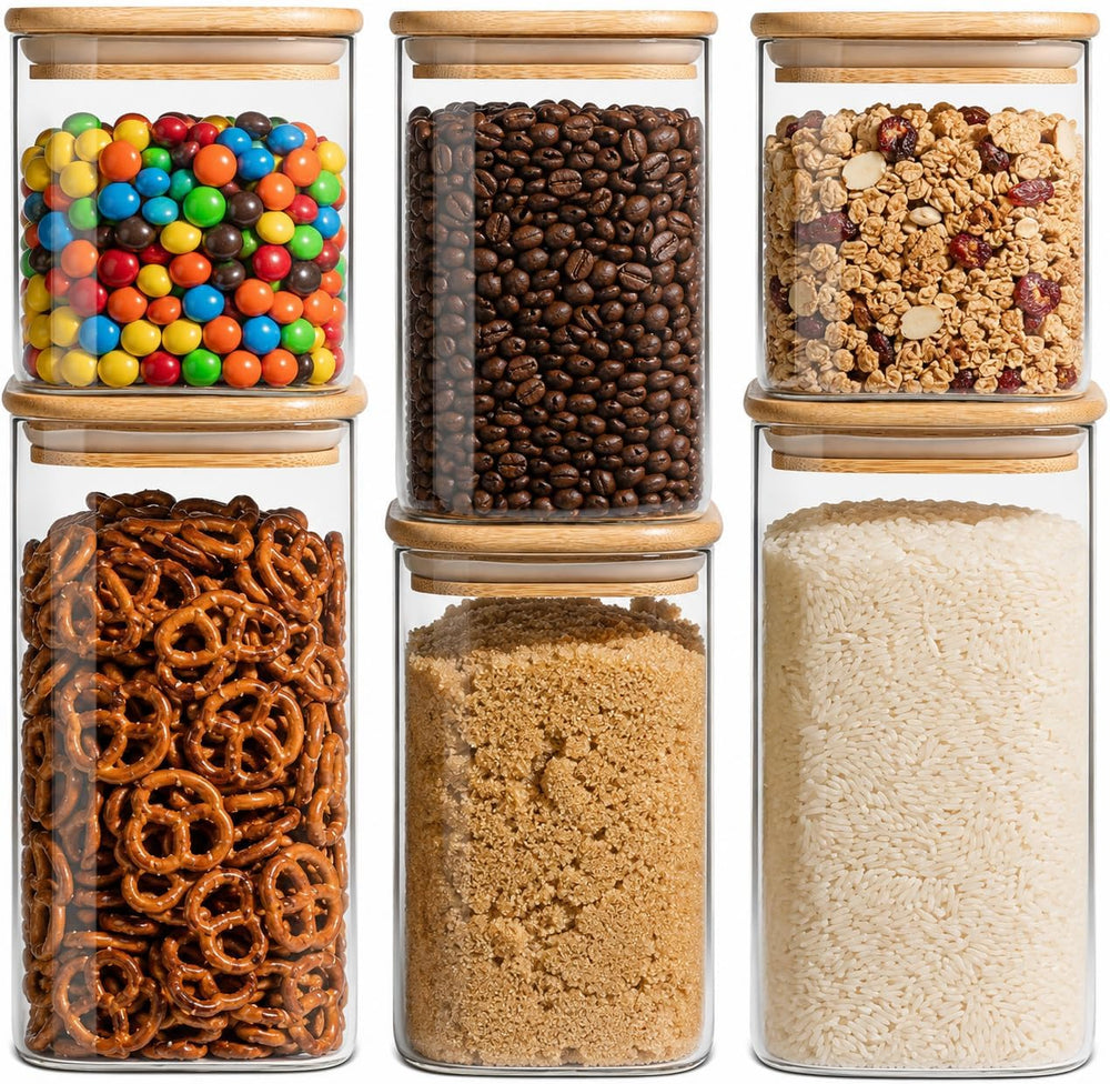 Airtight Glass Storage Containers with Lids Set of 6, 25 /37 /50oz Square Gla...