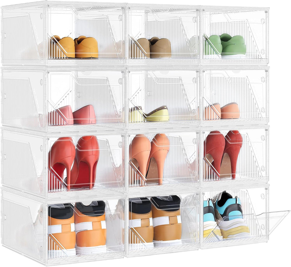 SONGMICS Shoe Boxes with Magnetic Doors, Set of 12, Fit up to US Size 12