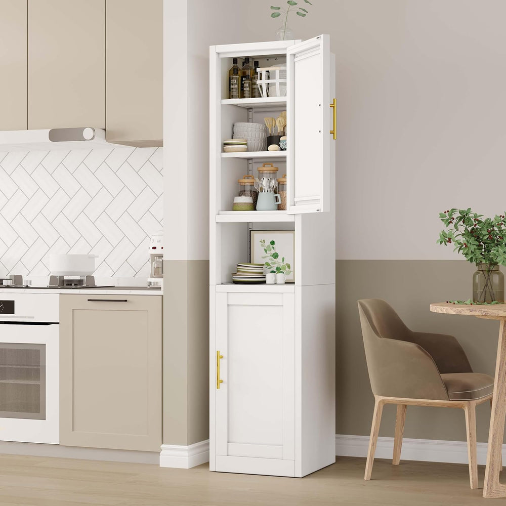 67" Tall Narrow Bathroom Storage Cabinet, Metal Pantry Cabinet, White