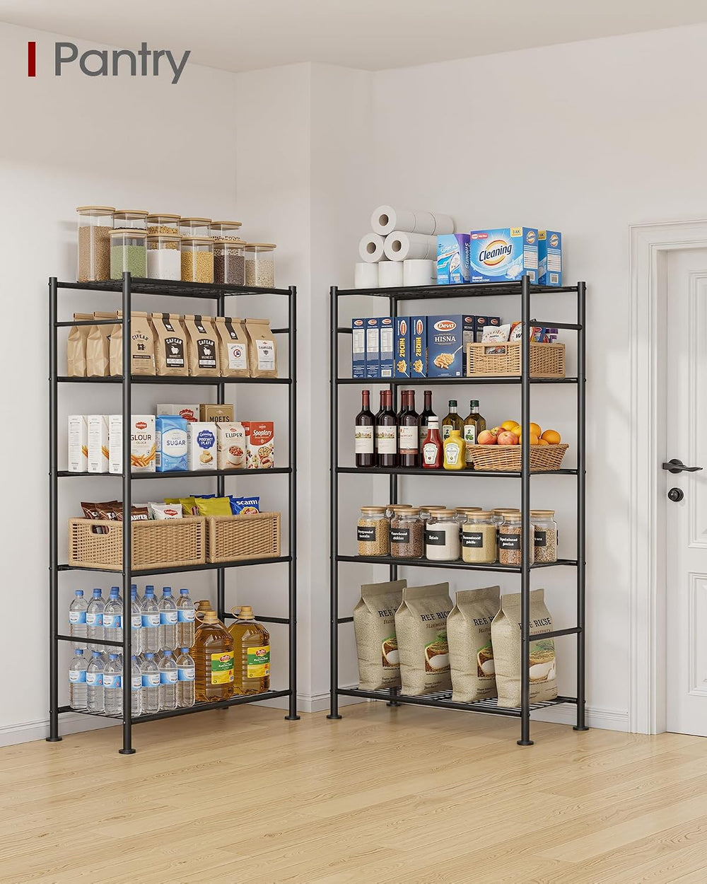 Sakugi 5-Tier Storage Shelves 33.1" x12.6" x73.5" Black with W...