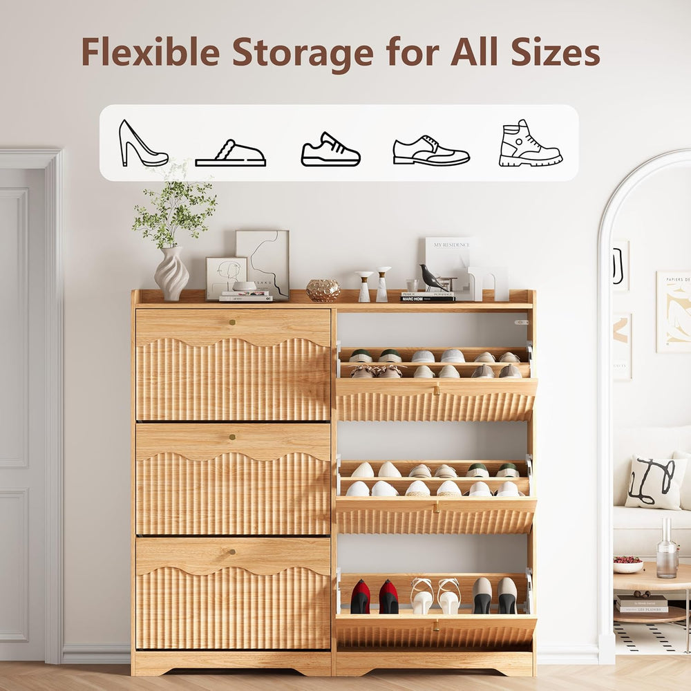HUANLEGO Shoe Cabinet Storage for Entryway with 6 Flip Drawers, Oak