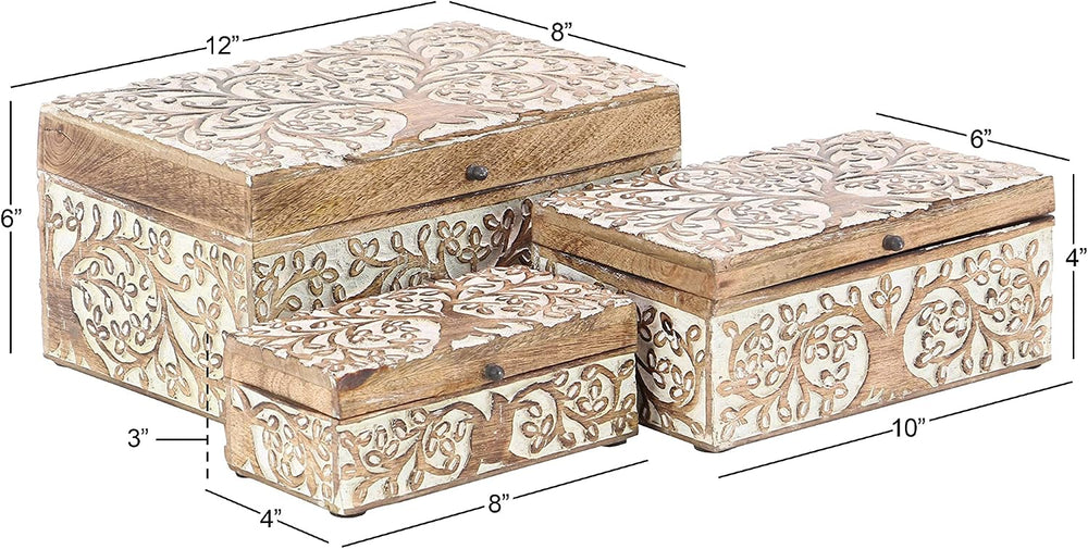Deco 79 Mango Wood Floral Decorative Box Decorative Keepsake Boxes with Hinge...