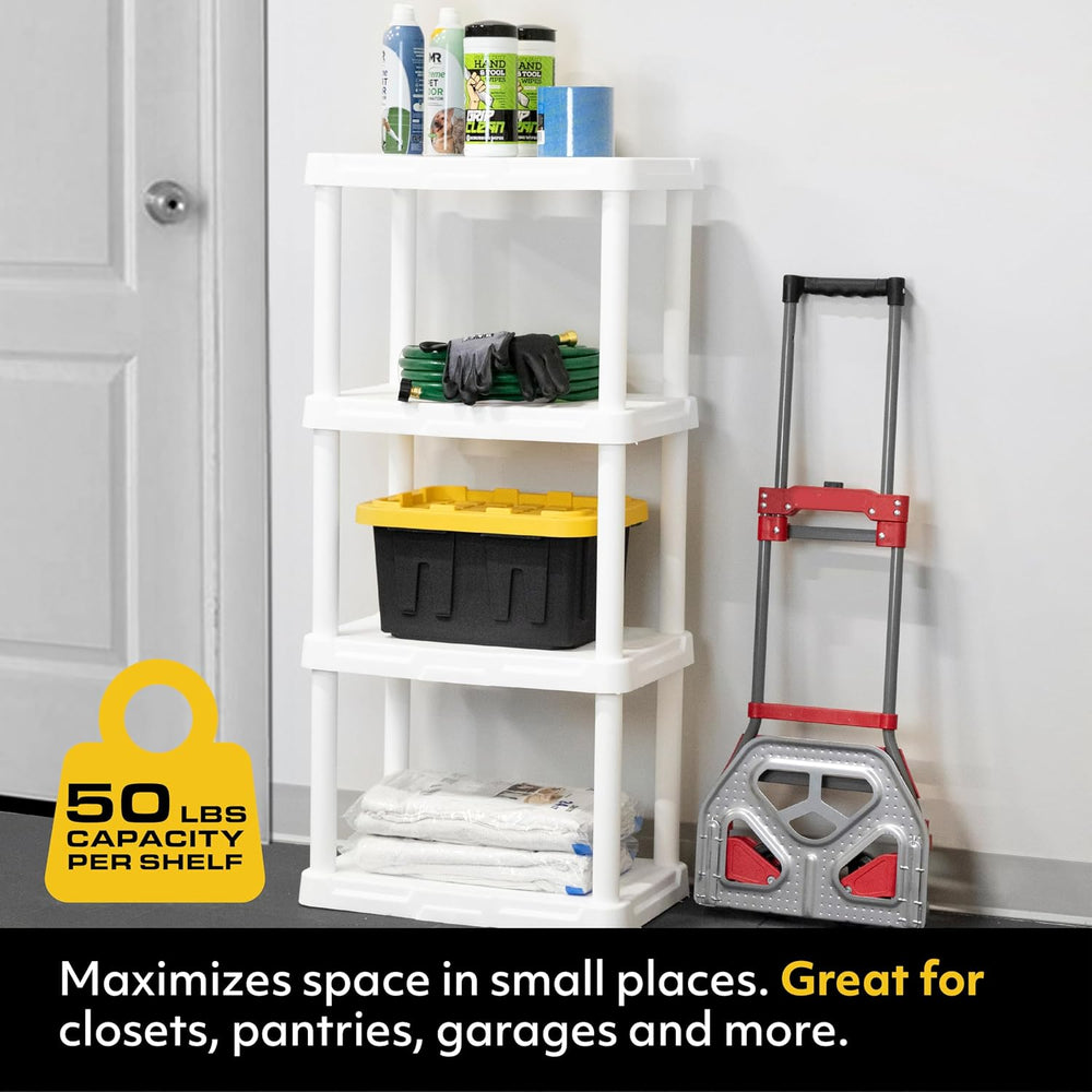 CENTREX 4-Tier Light Duty Plastic Storage Shelves, White, 50lbs/shelf, 2pk