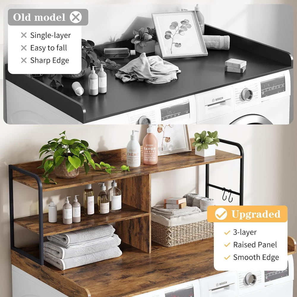 Washer and Dryer Countertop with Shelves, 54" x 27.56" 3 Tiers Larg...