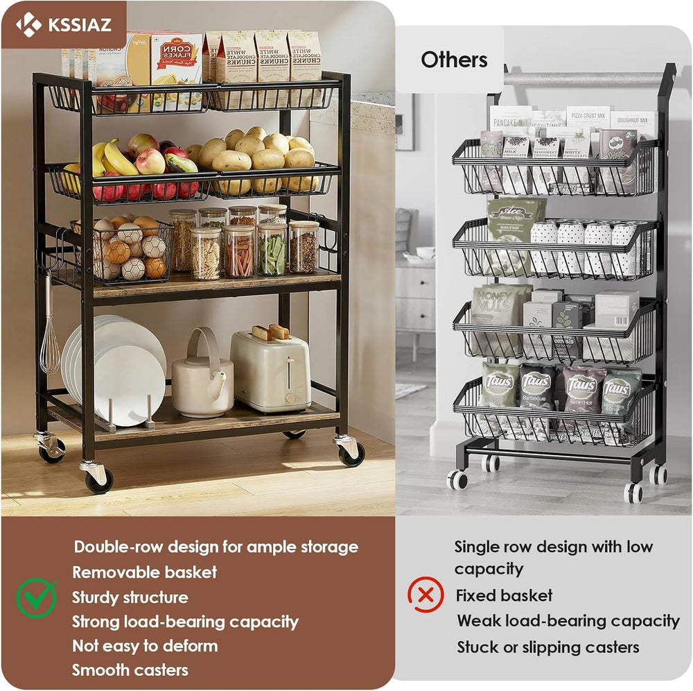 Fruit Vegetable Storage Cart, 4 Detachable Basket