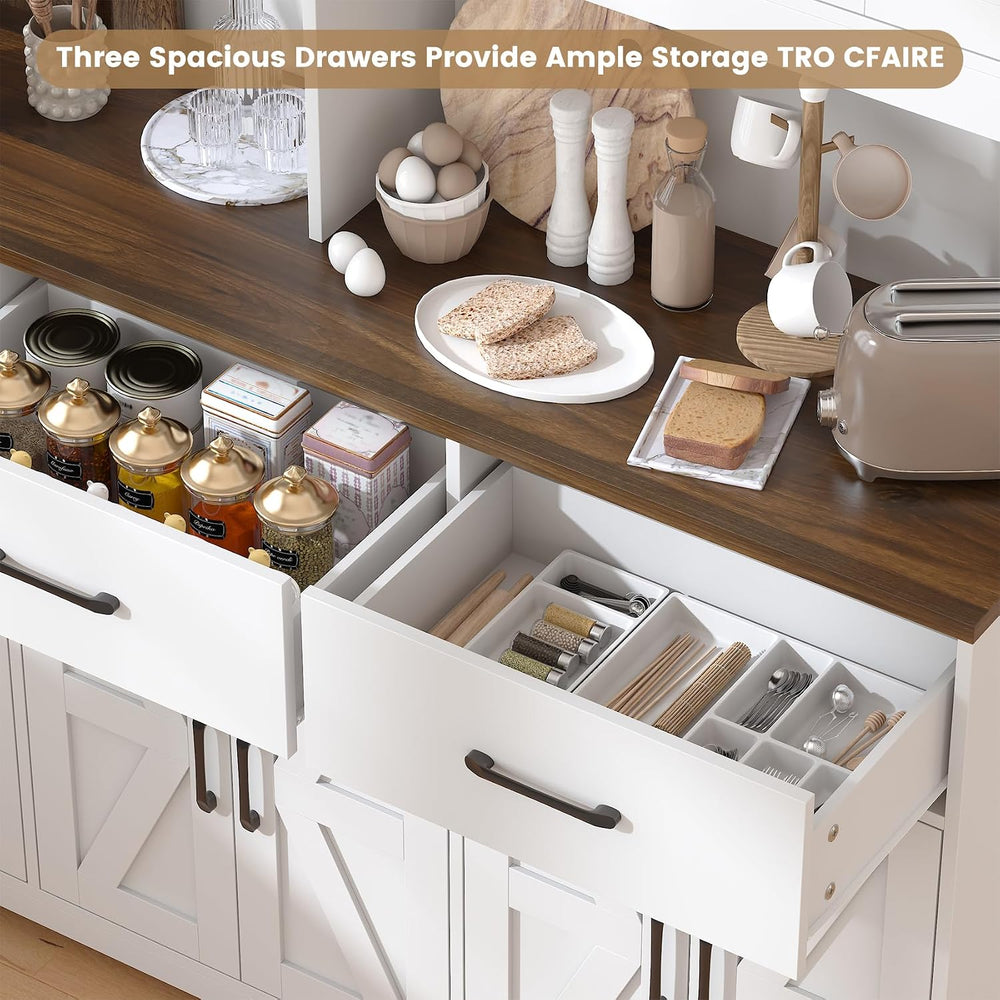 71" Tall Kitchen Pantry Cabinet with Charging Station, 62" W Food P...