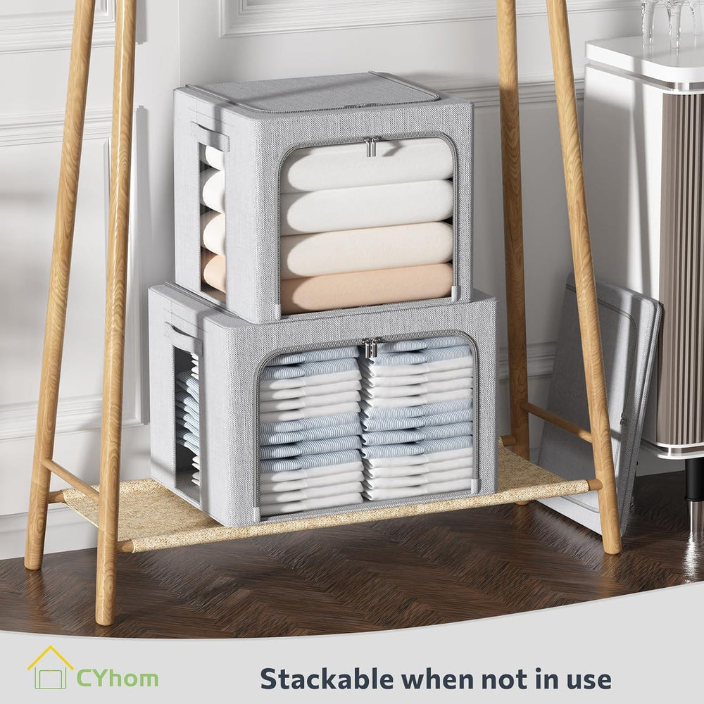 CYhom 2Pack Extra Large Clothes Storage Bins Box - Linen Fabric Foldable Stac...