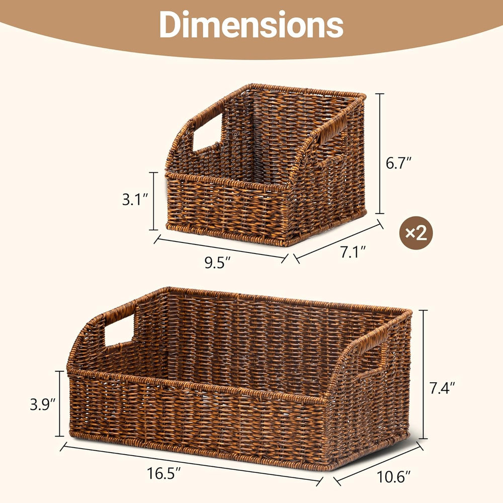 Brownlily Faux Wicker Pantry Storage Baskets, Brown-Single Set (3-Piece)