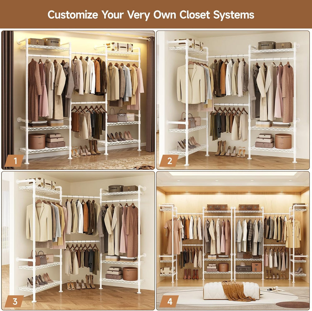 3-Bay Industrial Pipe Closet System, Wall Mounted Garment Racks, White