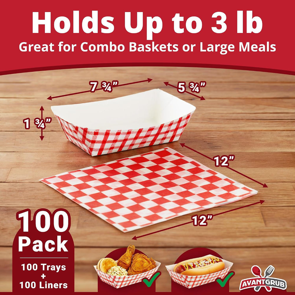 Heavy Duty Grease Resistant 3 Lb Paper Food Tray and Deli Liner 100 Pk. 100-1...