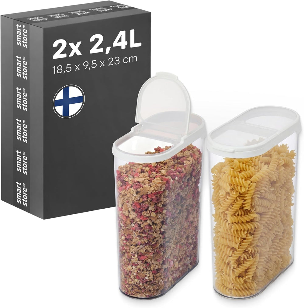 SmartStore Cereal Storage Containers, Set of 2x 2.4 L | Stackable, Clear, Fli...