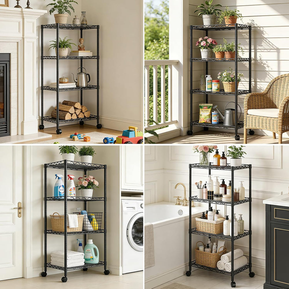 4-Tier Wire Shelf Metal Rack, Narrow Wire Shelving Unit, Small Wire Shelf