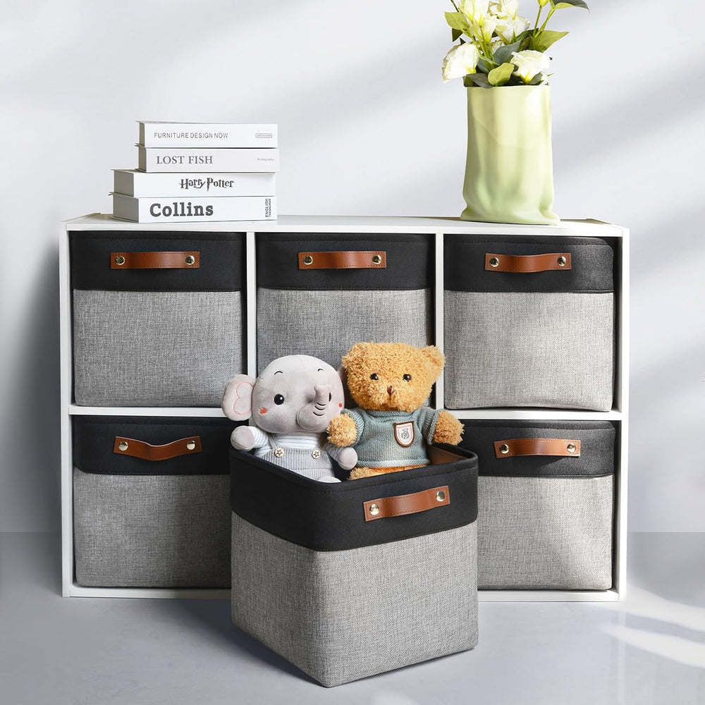 Patvingot Fabric Storage Cubes 11", 6 Pack, with PU Pull Handles,Foldable