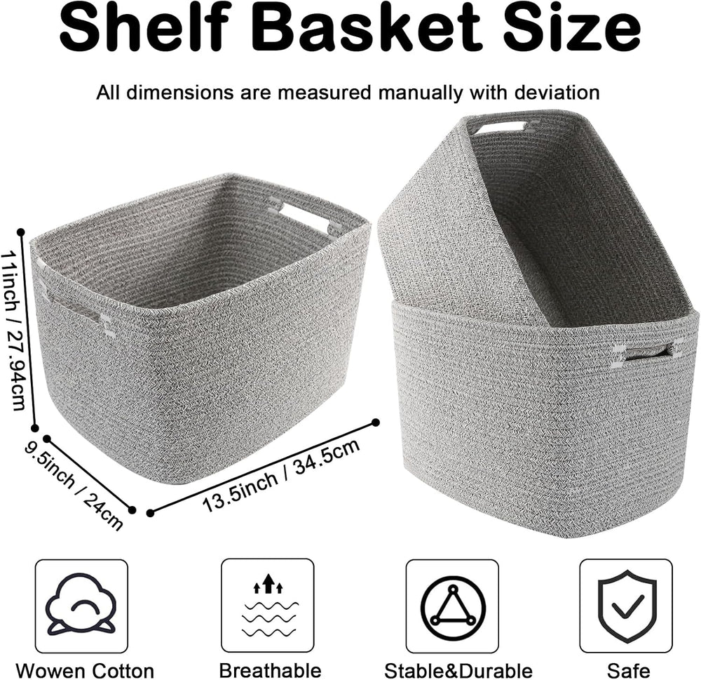 3 Pack Woven Baskets,Storage Baskets for Shelves with Handles