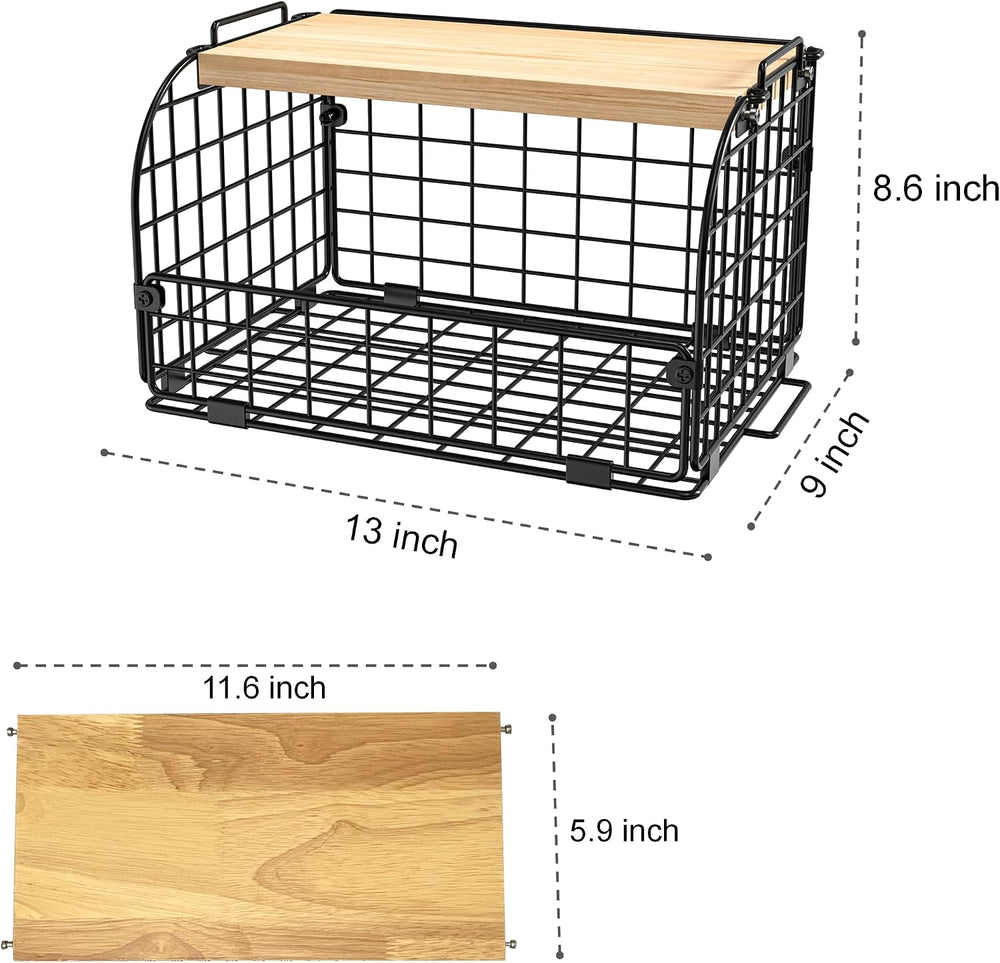 2 Set Stackable Wire Basket with Openable Top, Kitchen Counter, Pantry Organi...