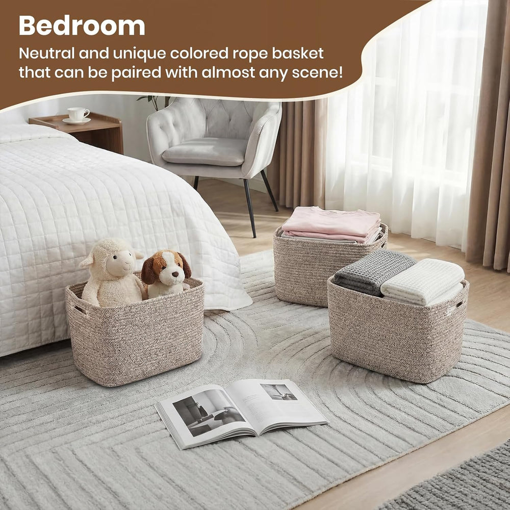 Storage Baskets for Organizing, 14 x 10 x 9” Closet Shelf Woven Baskets, Squa...