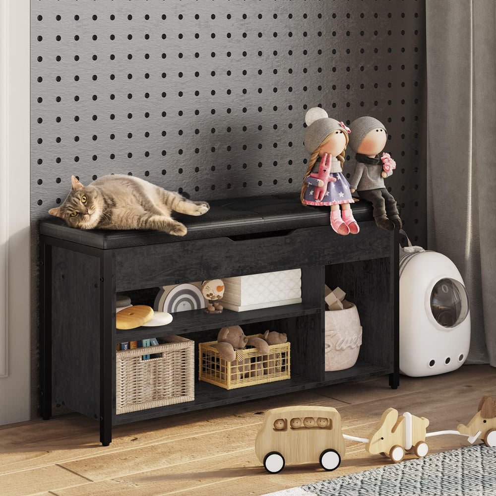 Shoe Bench, Lift Top Shoe Storage Bench, Adjustable Shelf Entryway Bench, Met...
