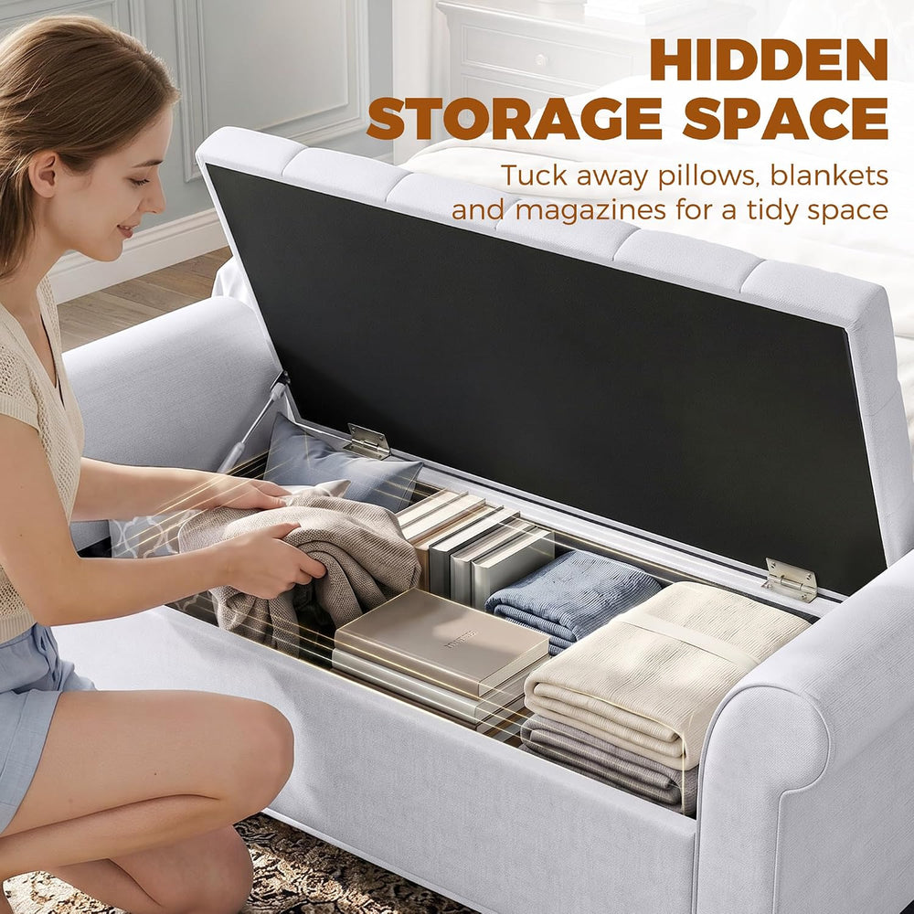 HOMCOM 47" Storage Ottoman End of Bed Bench with Rolled Arms Light Gray