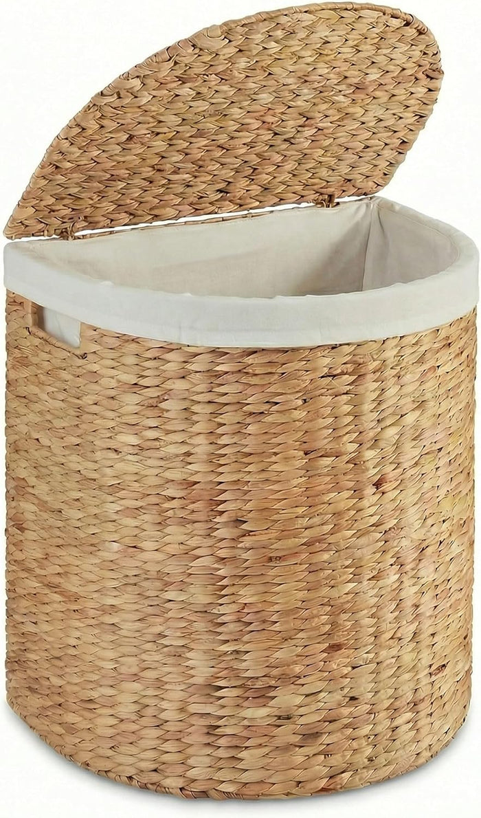 DEILSY™ Water Hyacinth Laundry Hamper with Lid Stylish Half Moon Basket