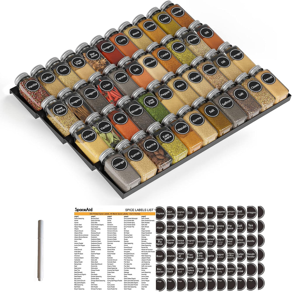 SpaceAid Spice Drawer Organizer with 44 Spice Jars, 386 Spice Labels, 4 Tier ...