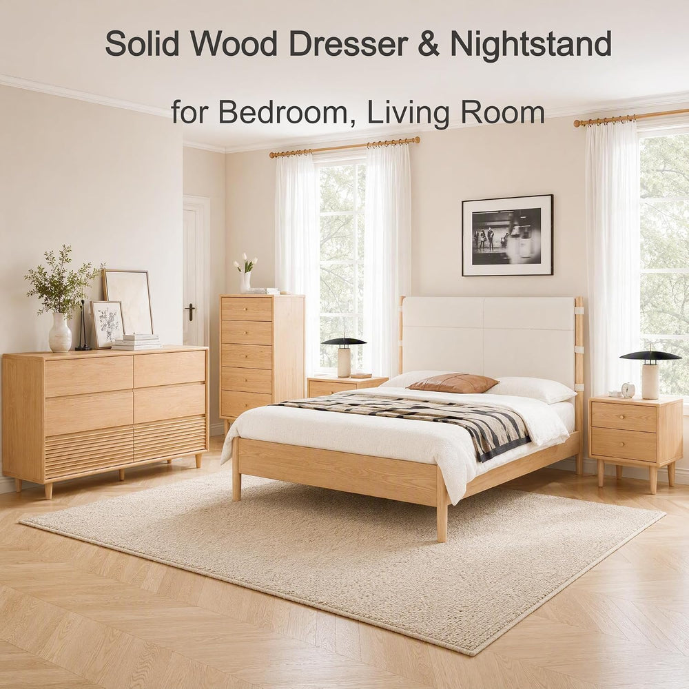 Solid Oak Wood Dresser, 5 Drawer Dresser for Bedroom, Solid Wood Nightstand w...