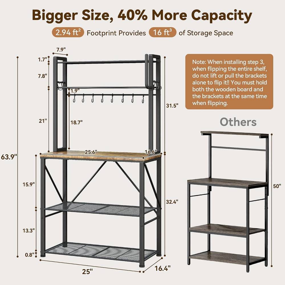 YASONIC Coffee Bar, Bakers Rack with Storage, 25.6 Inches Microwave Stand, 5 ...