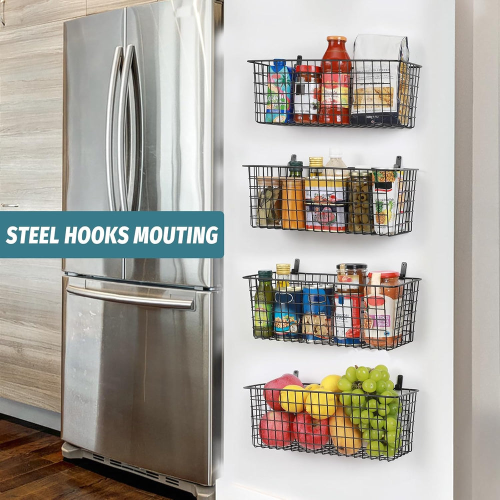 4 Set [EXTRA LARGE] Hanging Wall Mount Storage Baskets with Adhesive Hooks &a...