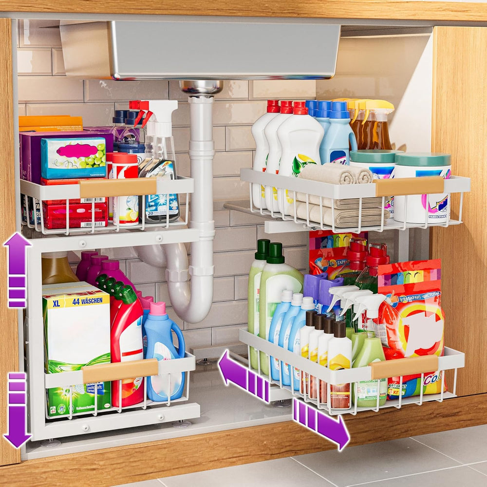 ADBIU Under Sink Organizer 2 Pack, Adjustable Height (11"-15.75") U...