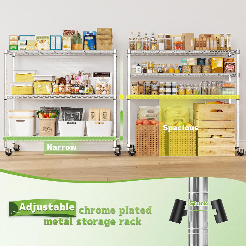 DurayLoly 45" W 3-Tier Metal Shelf on Wheels,450lbs,Kitchen, Laundry,Garage