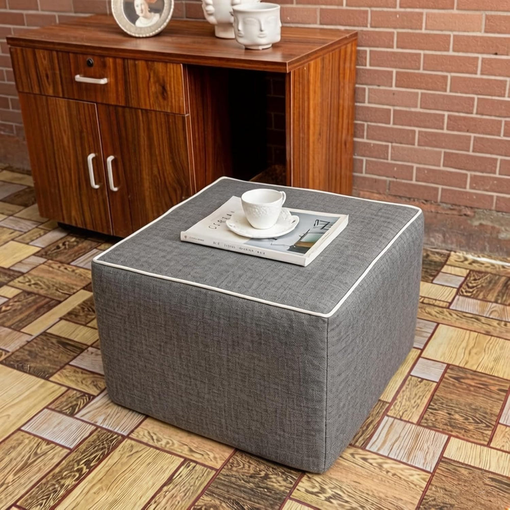 Outdoor Square Ottoman,Pouf Foot Rest for Patio Waterproof,Gray,20x20x14In