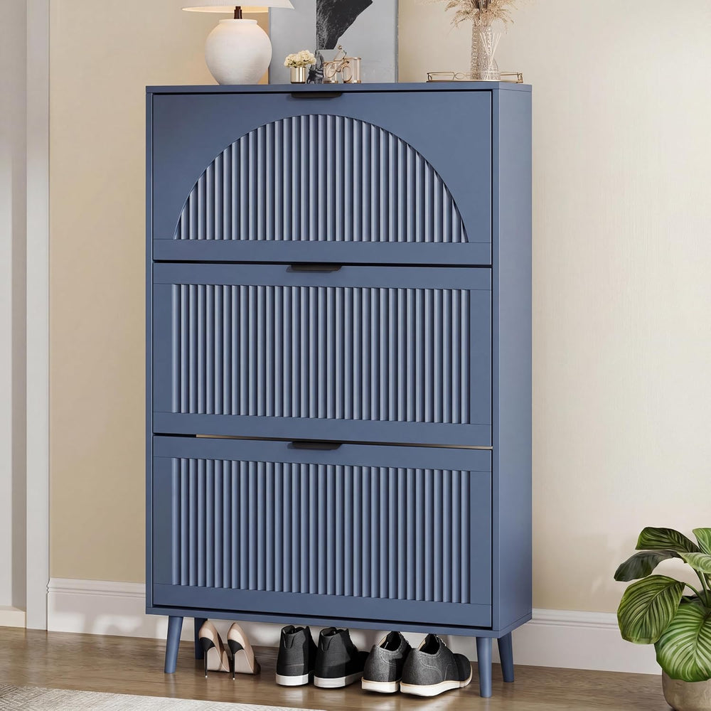 Shoe Storage Cabinet with 3 Flip Drawers, Narrow Wood Shoe Organizer Cabinet ...