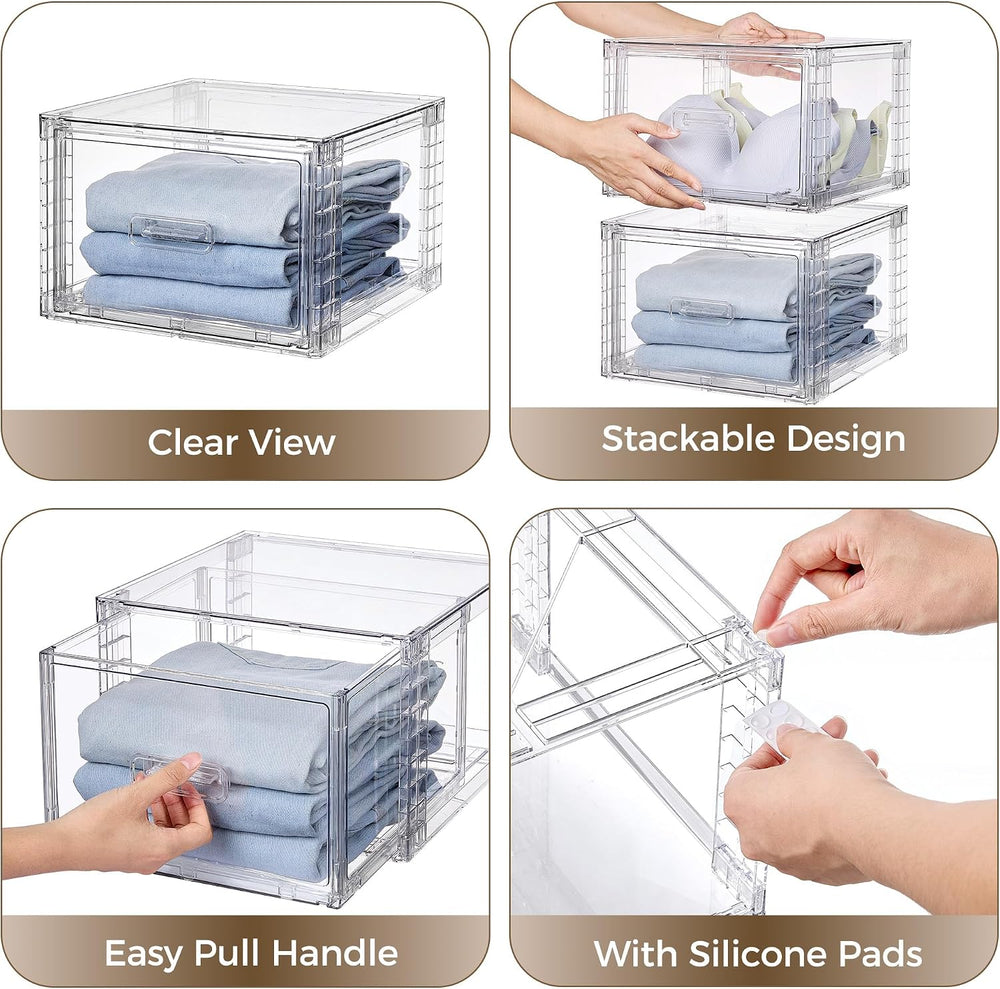 Vtopmart 2 Pack Clear Stackable Storage Drawers 15QT