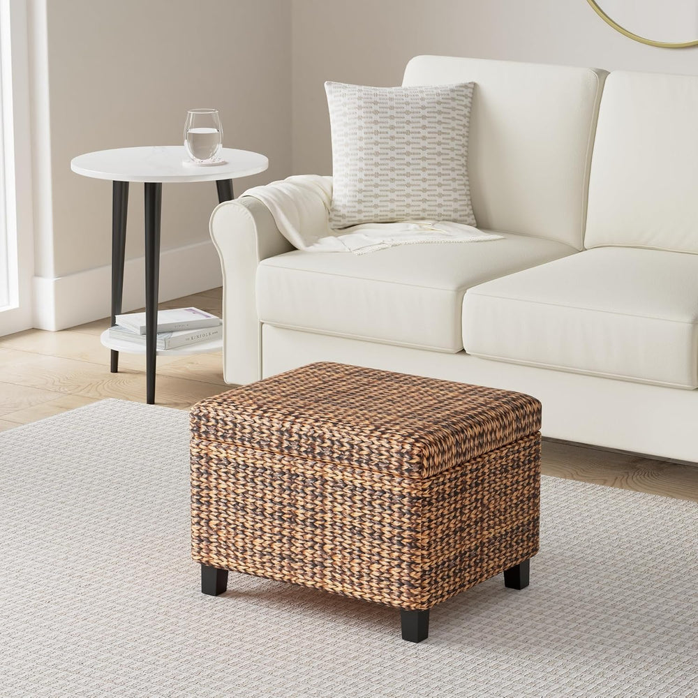 BIRDROCK HOME Woven Seagrass Storage Ottoman with Safety Hinges - Easy-to-Ope...