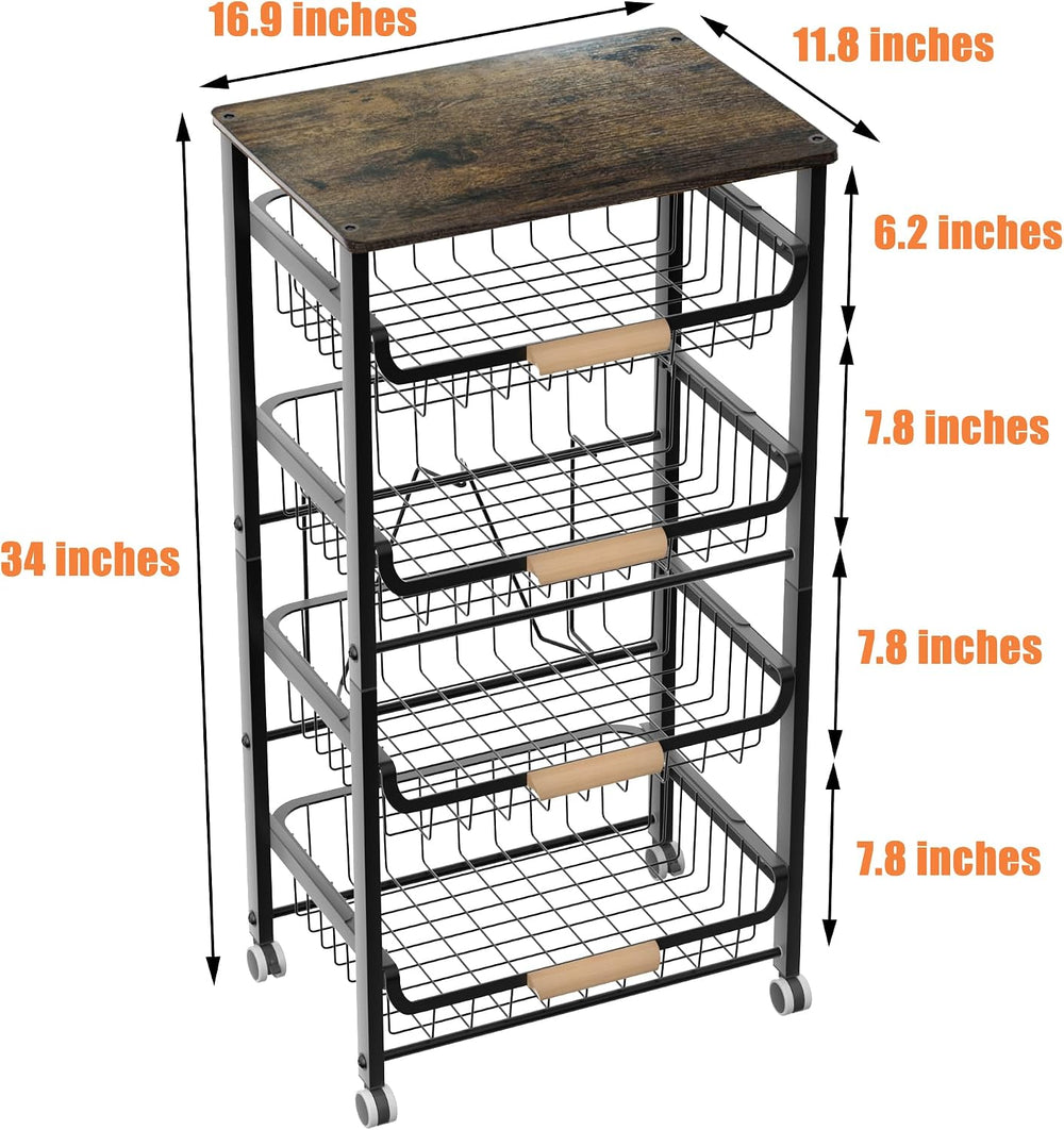 NiuYichee 5-Layer Fruit Basket Kitchen Food Organizer and Rack, Stackable Sto...