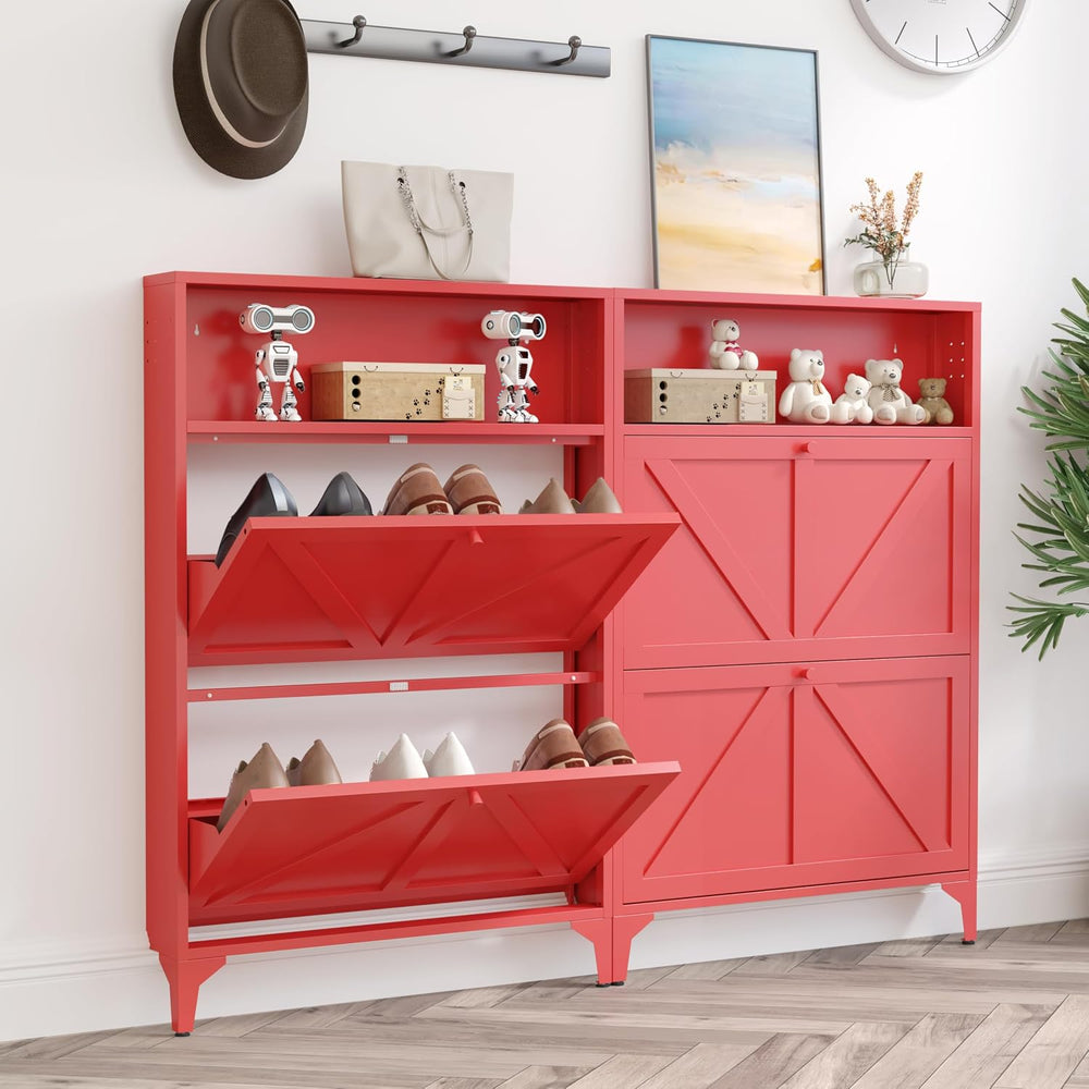 Shoe Storage Cabinet for Entryway with 2 Flip Drawers, Freestanding Shoe Orga...