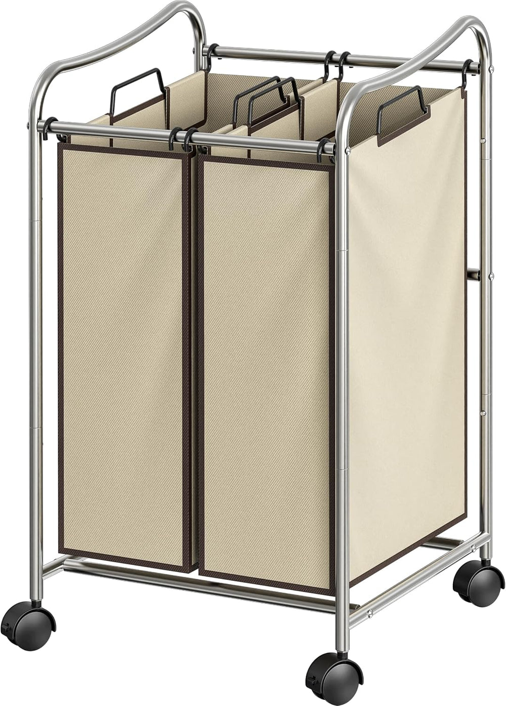 Simple Houseware 2-Bag Heavy Duty Laundry Sorter Rolling Cart, Chrome
