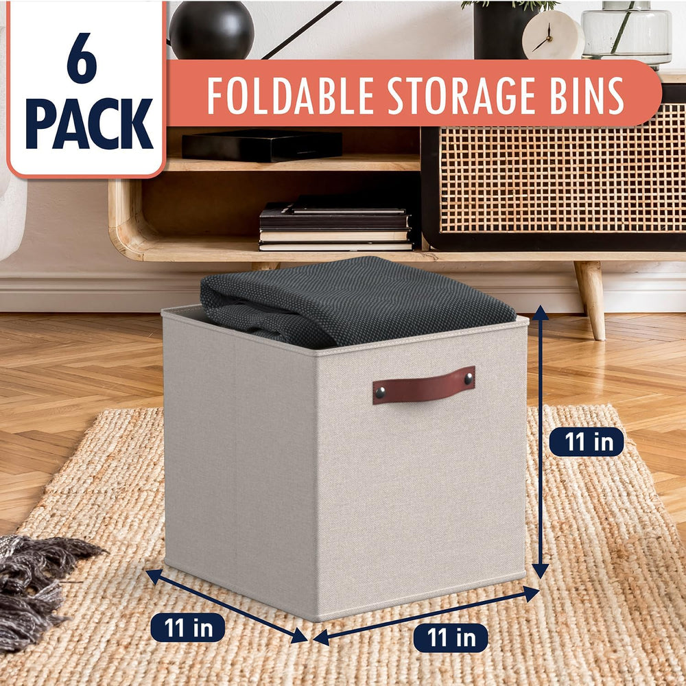 Ornavo Home 11x11 Foldable Fabric Storage Cube Bins, 6 Pack, Beige
