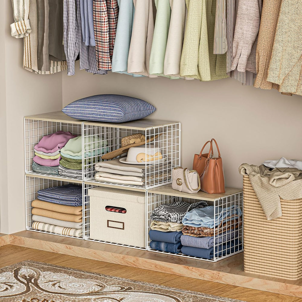 Extra-Long Closet Organizers and Storage with Top Board, 3 Pack Stackable Clo...