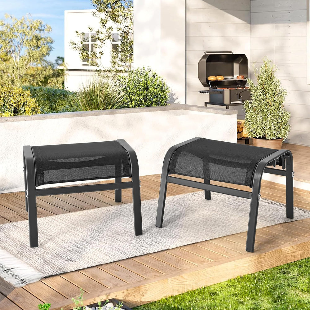 ONBRILL Outdoor Ottoman Set of 2, Oversized Outdoor Foot Rest, Black