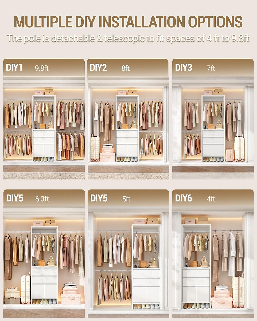 Hzuaneri Closet System Closet Organizers and Storage with 2 Drawers