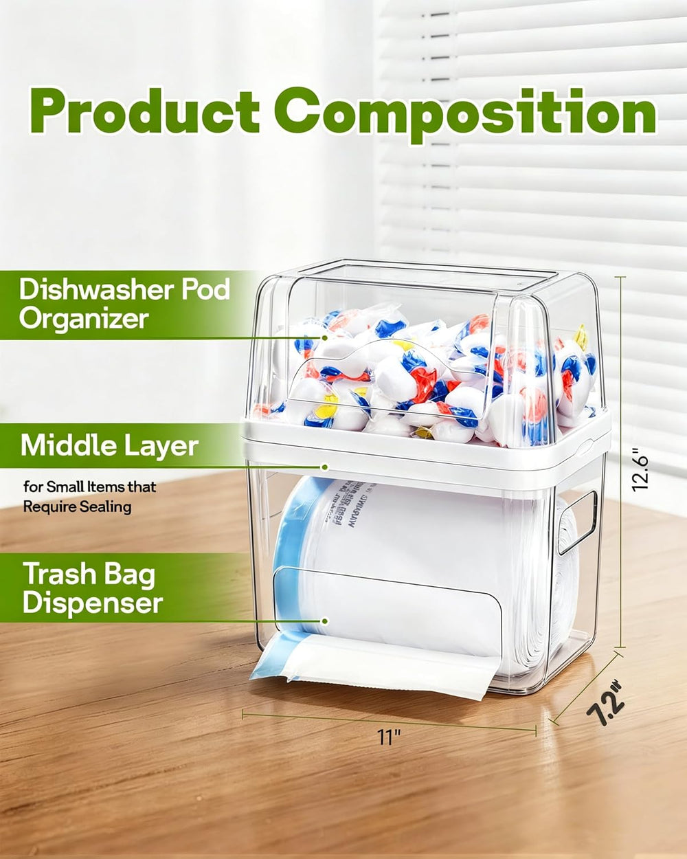 Kaen 3 in 1 Trash Bag Dispenser Under Sink Dishwasher Pod Organizer