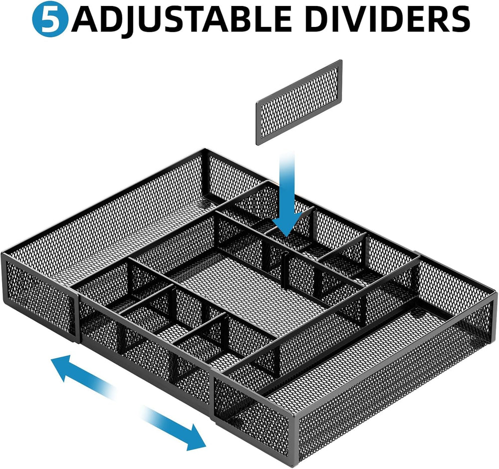 Marbrasse Expandable Desk Drawer Organizer, Mesh Drawer Organizer Tray with 1...